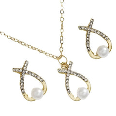 Huitich Gold Crystal Pearl Jewelry Set Elegant Design - Mumzar