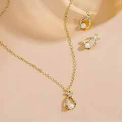 Huitich Gold Crystal Pearl Jewelry Set Elegant Design - Mumzar