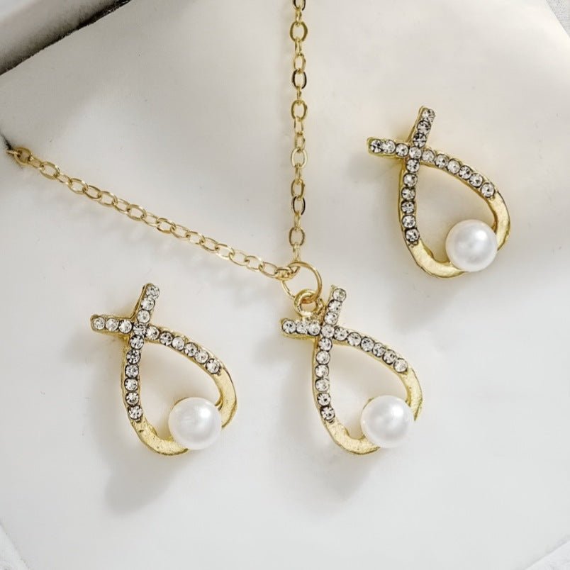 Huitich Gold Crystal Pearl Jewelry Set Elegant Design - Mumzar