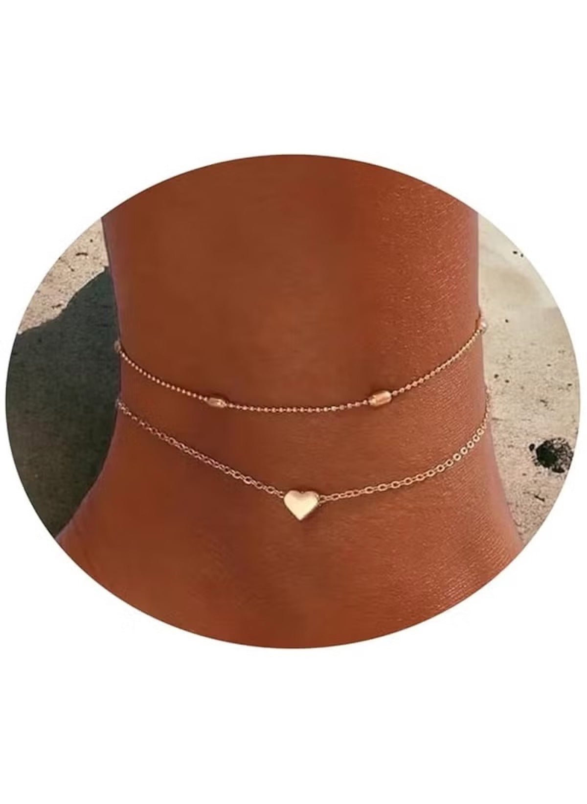 Huitich Gold Heart Anklet Double Chain Bracelet - Mumzar