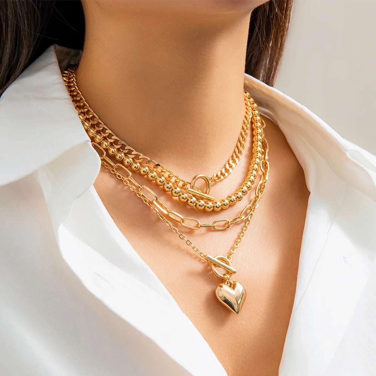 Huitich Gold Heart Pendant Necklace Set - Mumzar