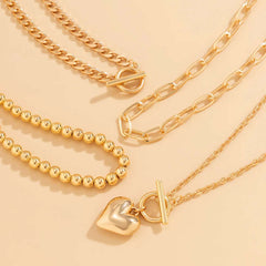 Huitich Gold Heart Pendant Necklace Set - Mumzar