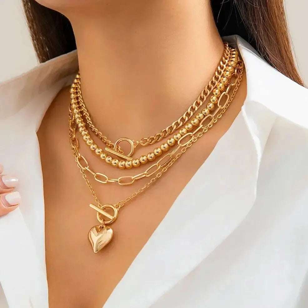 Huitich Gold Heart Pendant Necklace Set - Mumzar