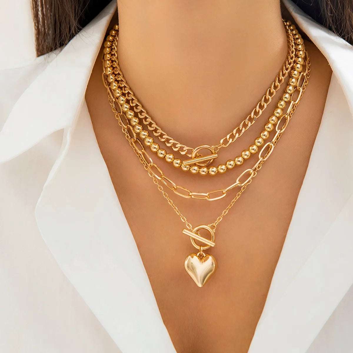 Huitich Gold Heart Pendant Necklace Set - Mumzar