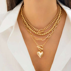 Huitich Gold Heart Pendant Necklace Set - Mumzar