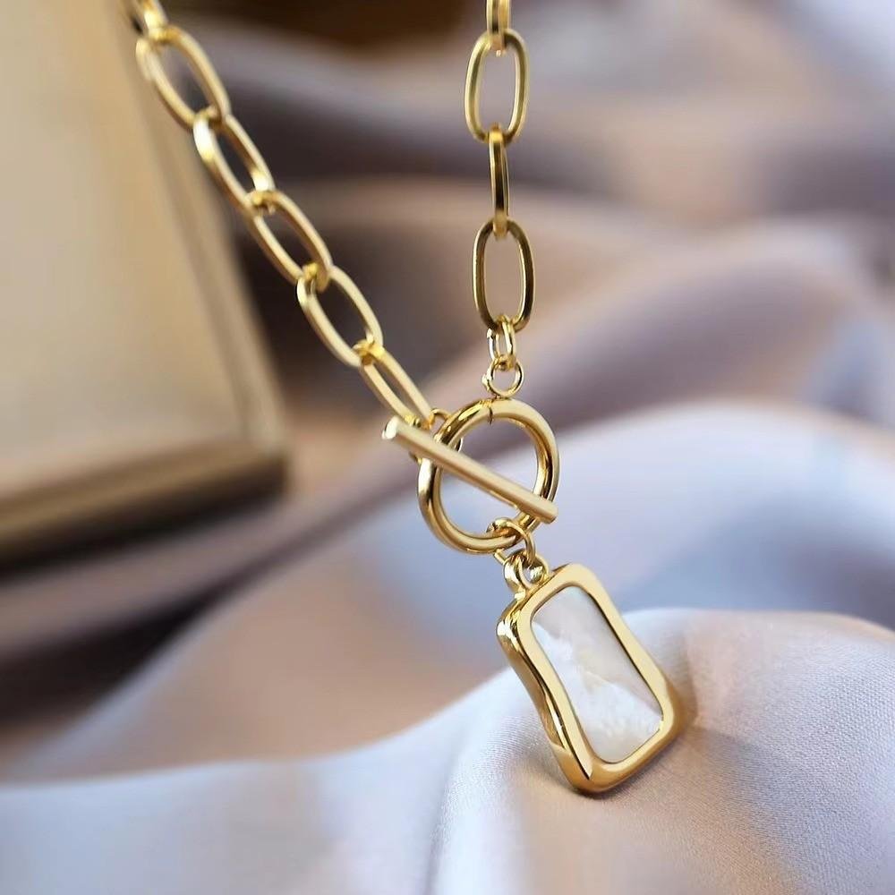 Huitich Gold Pearl Oyster Pendant Necklace with OT Buckle - Mumzar