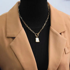 Huitich Gold Pearl Oyster Pendant Necklace with OT Buckle - Mumzar