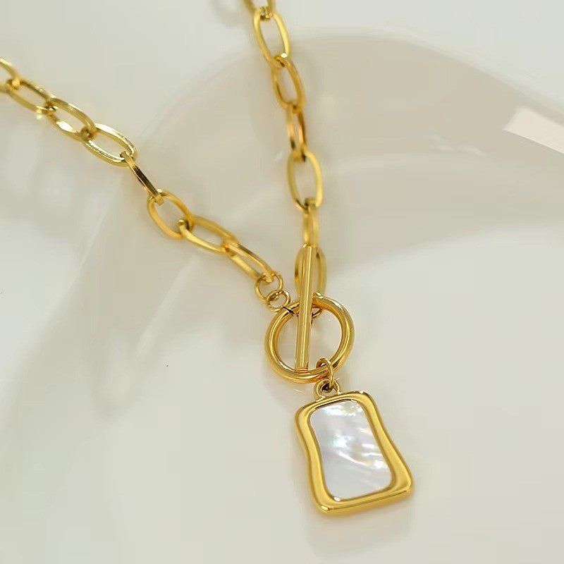Huitich Gold Pearl Oyster Pendant Necklace with OT Buckle - Mumzar