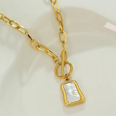Huitich Gold Pearl Oyster Pendant Necklace with OT Buckle - Mumzar