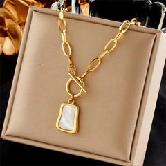 Huitich Gold Pearl Oyster Pendant Necklace with OT Buckle - Mumzar