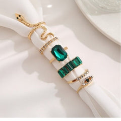 Huitich Gold Plated Crystal Ring Set with Emerald Gems - Mumzar