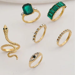 Huitich Gold Plated Crystal Ring Set with Emerald Gems - Mumzar