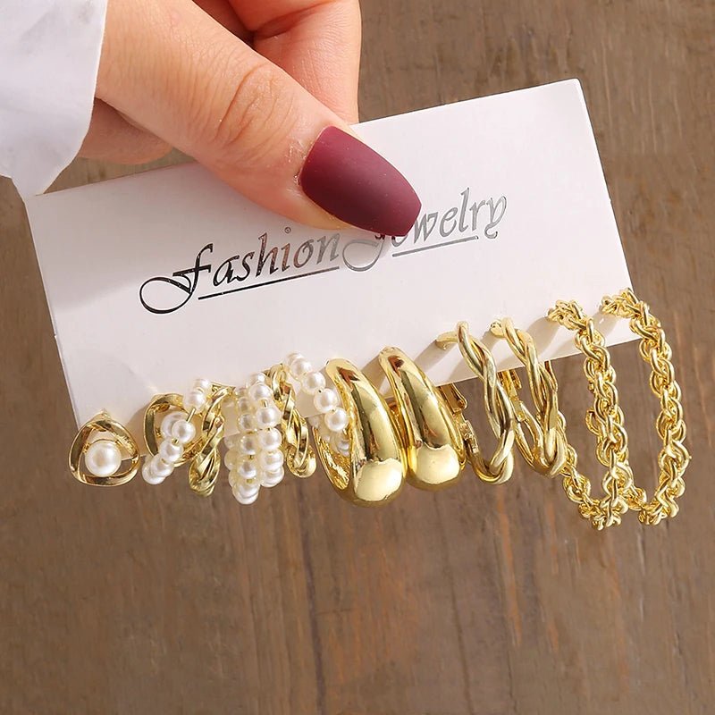 Huitich Gold Vintage Pearl Earrings Set - Mumzar