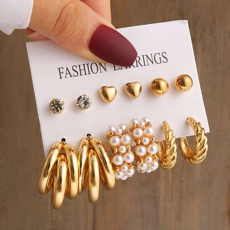 Huitich Gold Vintage Pearl Earrings Set - Mumzar