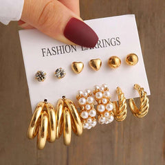 Huitich Gold Vintage Pearl Earrings Set - Mumzar