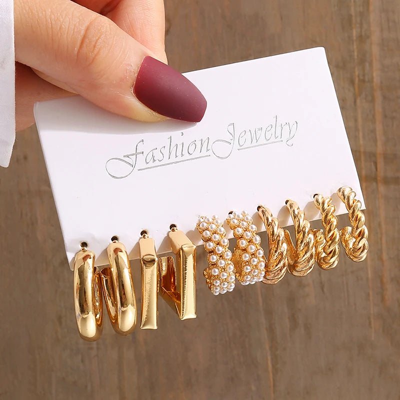 Huitich Gold Vintage Pearl Earrings Set - Mumzar