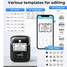 Thermal label printer with preview label screen and app-style editing display