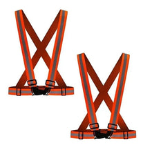 Orange high-visibility reflective safety belt with X-back straps and black buckle
