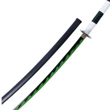 Kids katana sword toy with black handle, green camo stripe, and silver blade guard