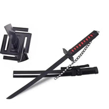 Kids toy katana set with sword and scabbard, black crossguard, red-trim handle