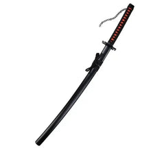 Kids toy katana sword with black blade, red-trim handle and chain
