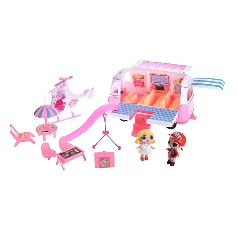 Huitich Kids Motorhome Playset with Helicopter & Figures - Mumzar