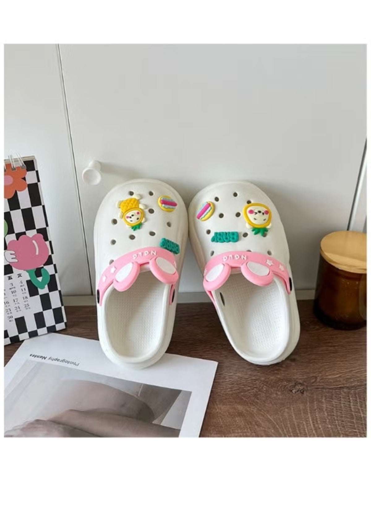 Huitich Kids White Clogs with Cartoon Charms, Comfy - Mumzar