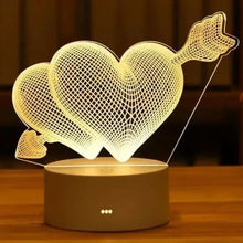 Heart arrow LED night lamp with glowing wire hearts on a round dark base