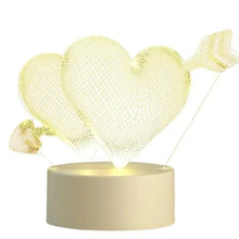 Heart-shaped LED night lamp with arrow-style wire light, on a round base