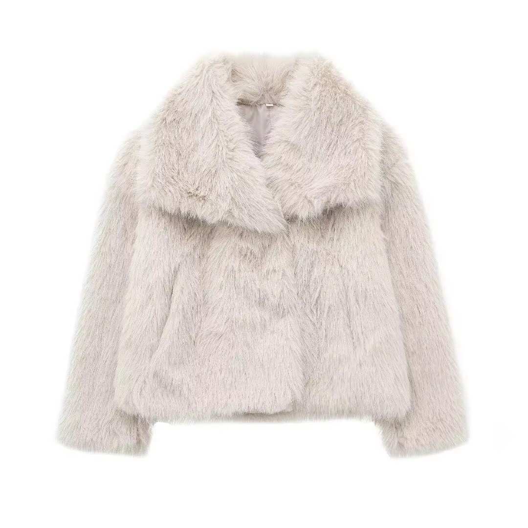 Huitich Long Sleeve Snap - Button Faux Fur Coat - Mumzar