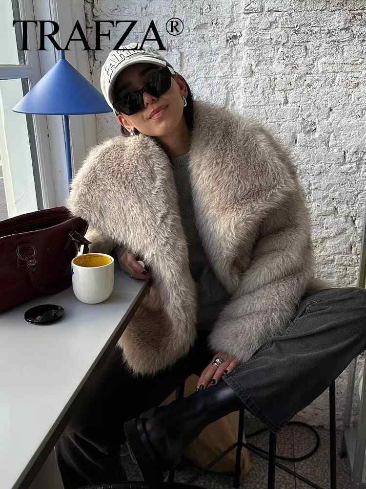 Huitich Long Sleeve Snap - Button Faux Fur Coat - Mumzar