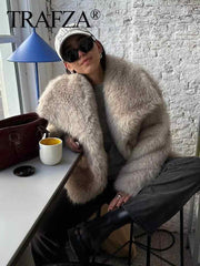 Huitich Long Sleeve Snap - Button Faux Fur Coat - Mumzar