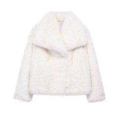 Huitich Long Sleeve Snap - Button Faux Fur Coat - Mumzar