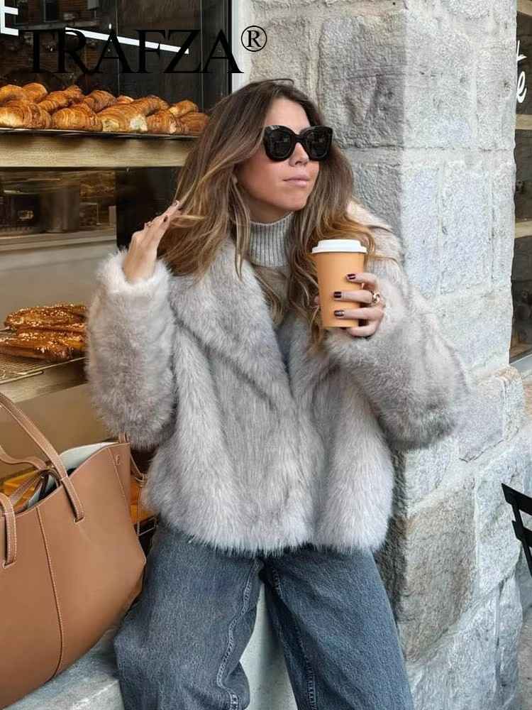 Huitich Long Sleeve Snap - Button Faux Fur Coat - Mumzar