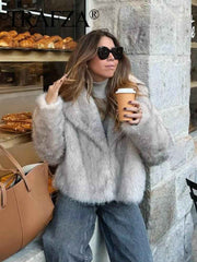 Huitich Long Sleeve Snap - Button Faux Fur Coat - Mumzar