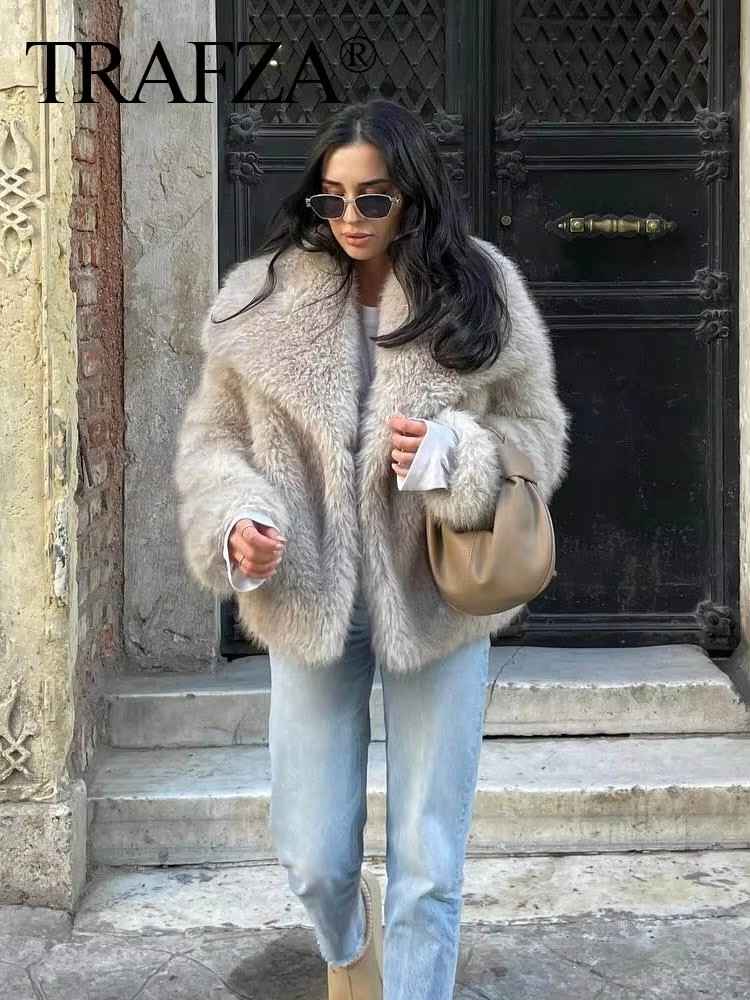 Huitich Long Sleeve Snap - Button Faux Fur Coat - Mumzar