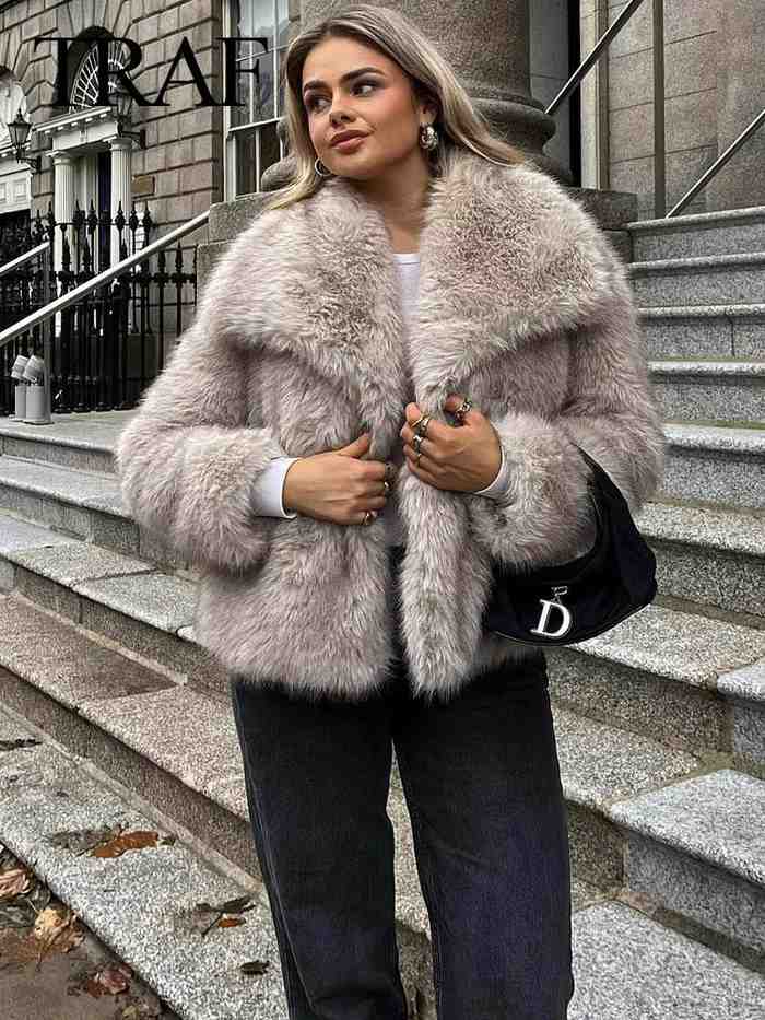 Huitich Long Sleeve Snap - Button Faux Fur Coat - Mumzar