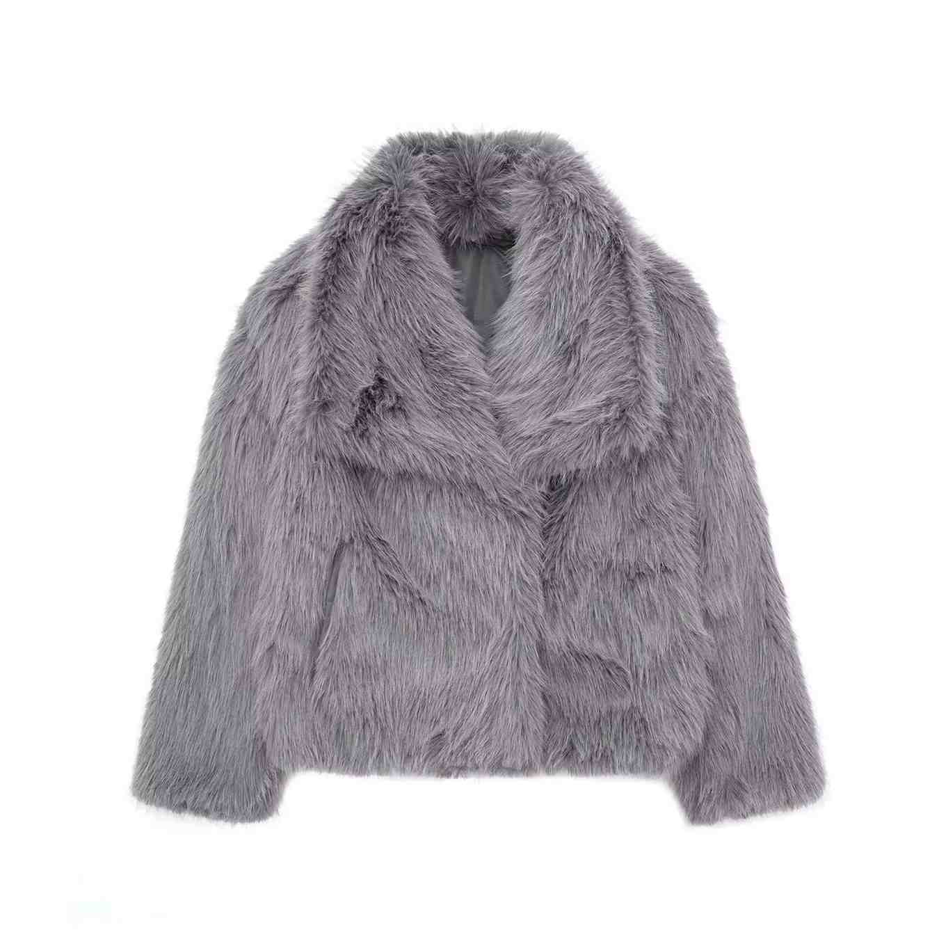 Huitich Long Sleeve Snap - Button Faux Fur Coat - Mumzar