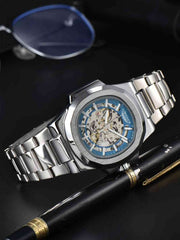 Huitich Luxury Stainless Steel Skeleton Watch for Men - Mumzar