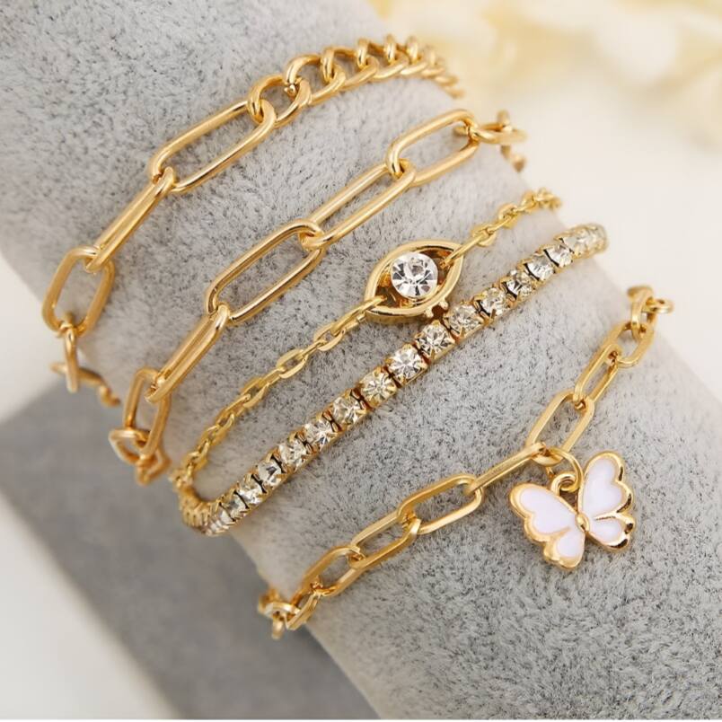 Huitich Multi Layered Gold Chain Bracelet Set with Charms - Mumzar