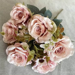 Huitich Pink Artificial Flower Bouquet Elegant Roses - Mumzar