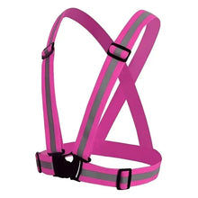 Pink high-visibility reflective safety belt with crisscross straps and side buckles
