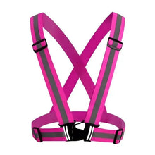 Pink high-visibility reflective safety belt with X-back straps and front buckle