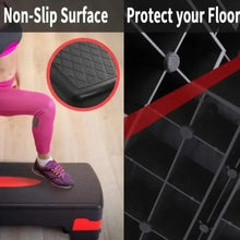Non-slip aerobic step platform, black top with diamond tread and red trim