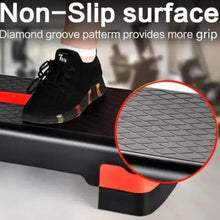 Aerobic step platform with diamond-groove grip texture, black with red edges