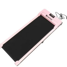 Pink treadmill with black running belt, HUItich control on top, and power cord.