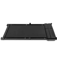 Folded portable walking treadmill base with black deck and side controls