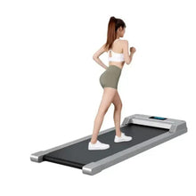 Portable walking treadmill with grey frame and black running belt
