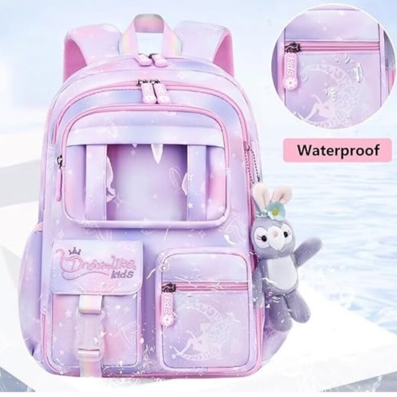 Huitich Purple School Bag for Kids with Plush Toy - Mumzar