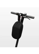 Rainproof scooter storage bag on handlebar, dark pouch with draw cords and straps